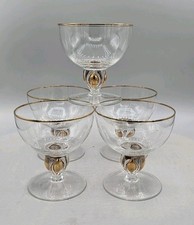 Vintage Set of Five Bohemian Crystal Champagne Coupe With Gold Accents EUC