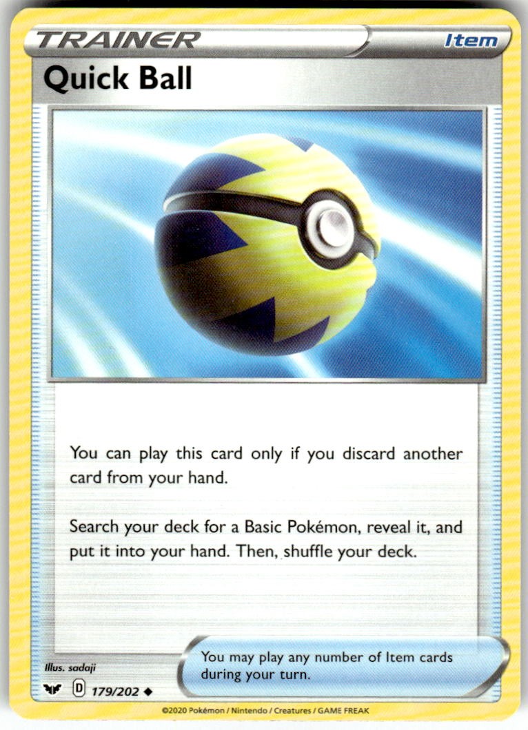 Quick Ball 179/202 Uncommon Sword & Shield Pokemon Near Mint
