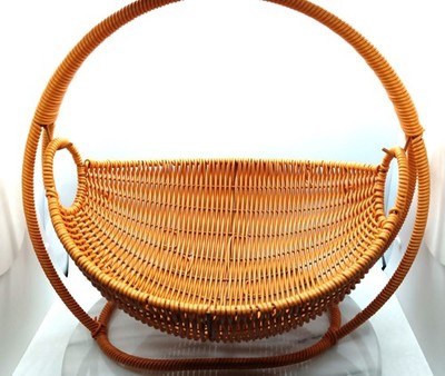 Vintage Retro geflochten orange Kunststoff Obst/Aufbewahrung Schaukelkorb