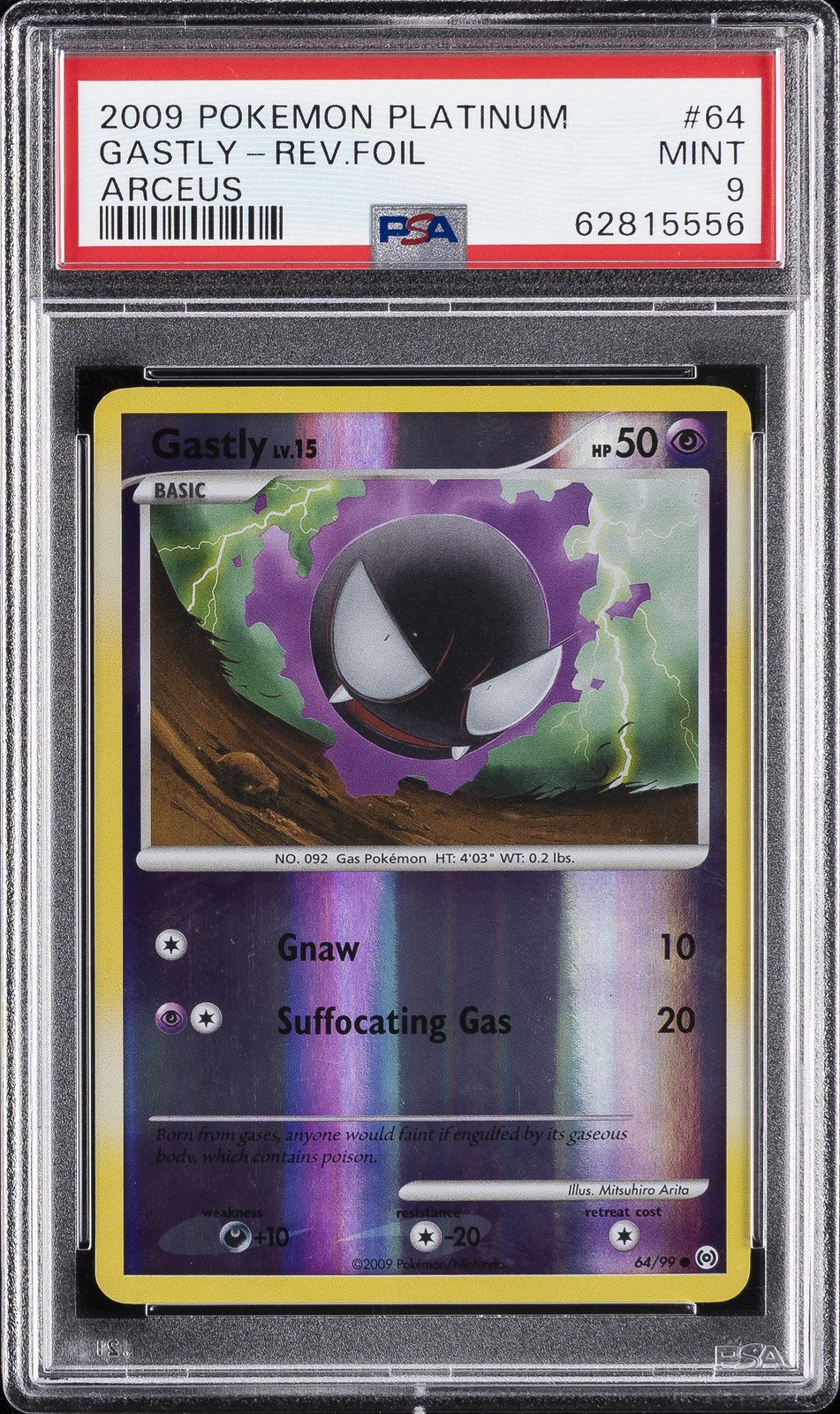 2009 POKEMON PLATINUM ARCEUS #64 GASTLY-REVERSE FOIL PSA 9