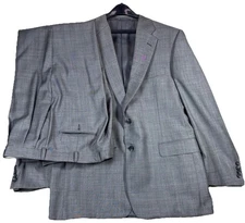 Hickey Freeman Men’s Madison Wool Suit Gray Windowpane Plaid • USA • 44R | 38x32