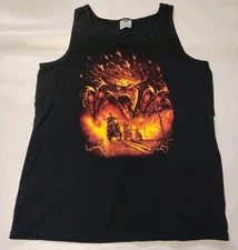 Vintage Y2K Motorcycle Men's XL Tank Top Shirt Biker Flaming Eagle Print TNT