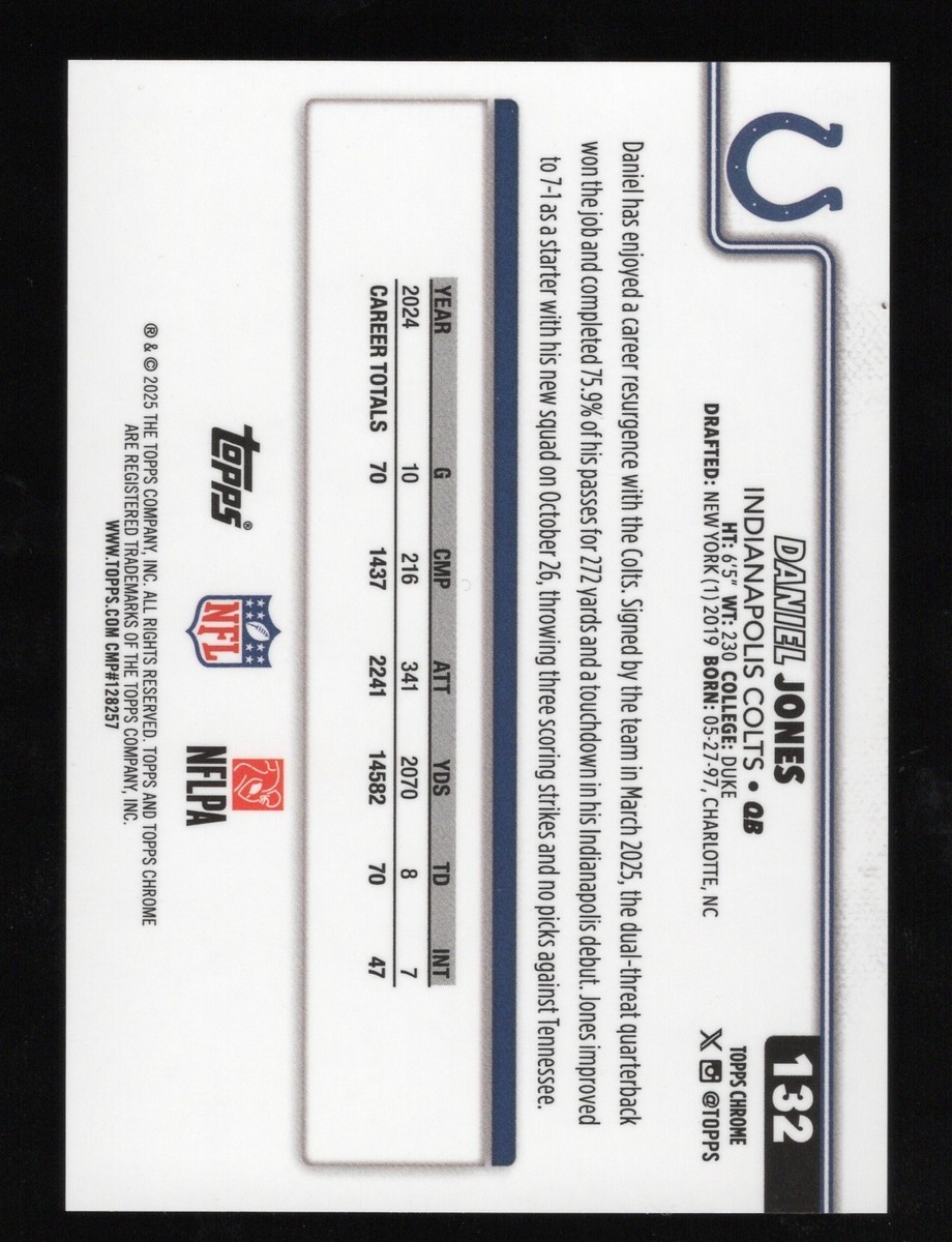 メ*ル様 再入荷　ラスト在庫　激レア！CLUBHAUS×JONES コラボカート Daniel Jones 2025-26 Topps Chrome Football Leather Gold 38/50 SSP