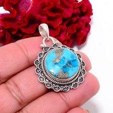 Kingman Turquoise With Pyrite Handmade 925 Sterling Silver Pendant 1.64