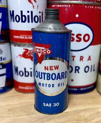 Vintage Conoco Outboard Motor Oil Can Cone Top Quart Empty
