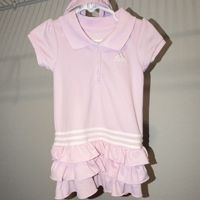 adidas Pink Tennis Dress Puff Sleeve Ruffle Collar Drop Waist Button 18M Girls