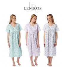 Lemros Ladies Floral Nightdress Short Sleeve 3 Button Poly Cotton Rich Nightie