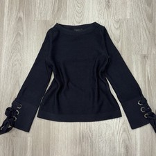 Ann Taylor Black Lace-UpSleeve Knit Sweater Womens XS