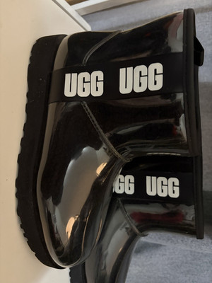 UGG Classic Clear Mini Black Logo Lined Ankle Pull-On Rain Boots Women 8