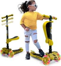 Hurtle 3-Wheeled Scooter for Kids - Wheel LED Lights, Adjustable Lean-To-Steer H