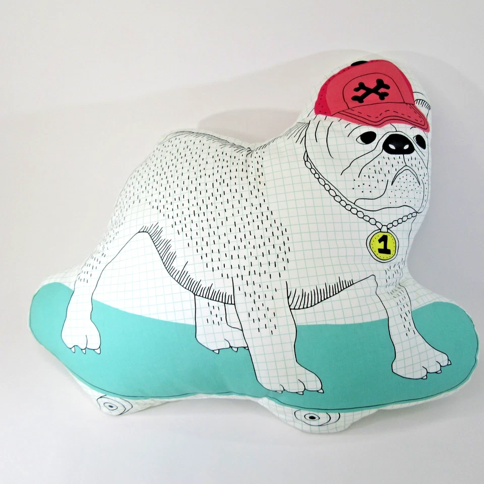 винтажный IKEA торин бульдог на скейтборде акцент подушка собаки мягкий декоративный чистый - Изображение 2 из 4