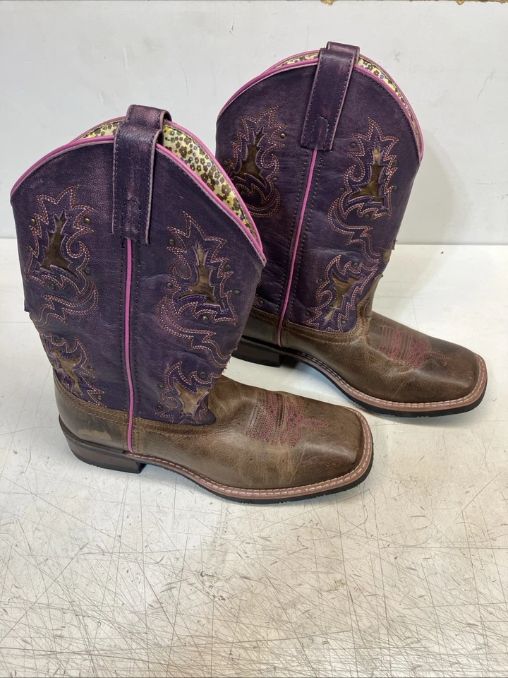Laredo Boots Womens Size 9 M 5657 Brown Leather Purple Square Toe Western Boots - Image 2 of 4