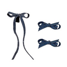 3 PCs Denim Blue Hair Bows for Women Girls Cute Barrettes Claw Clip with Long...