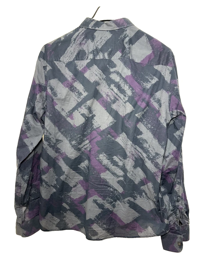 Camisa gráfica Armani Exchange para hombre gris púrpura negra manga larga abotonada XL Foto 3 de 4