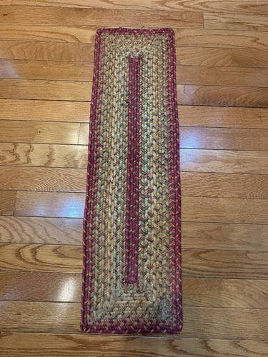 Braided Jute Primitive Runner Stair Tread Burgundy Olive Mustard Green World Rug