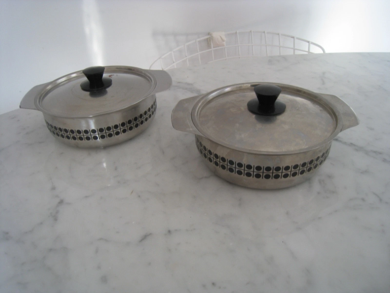 Pair Vintage SIGG Calotherm Lidded Sauce Pans 7.25" Switzerland Stainless Steel