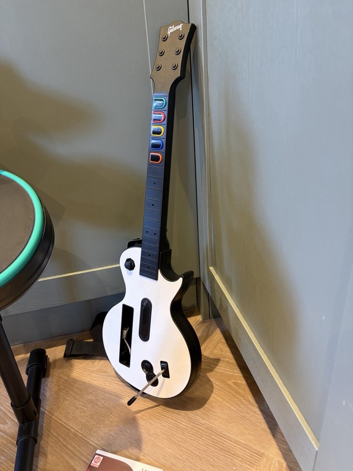 Guitar Hero Wii Game With Gibson Guitar And Drumset (See Description ...