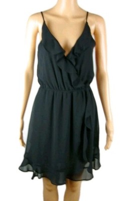 Divided H&M Solid Black V-Neck Spaghetti Strap Polyester Dress Women's Size 6