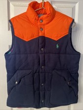 POLO RALPH LAUREN Size Medium Flannel Plaid Lined Mens Vest Blue Orange