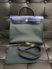 Hermès Herbag 31 Toile Canvas Vache Hunter Leather Handbag Pine Green