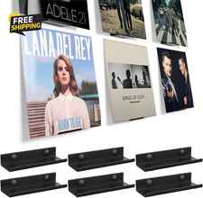 6 Pack Vinyl Record Wall Mount Shelf Black Metal Floating Display Storage Rack