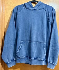 Blue Men's Cotton Knit Pullover Hoodie Long Sleeve Crew Neck Front Pocket