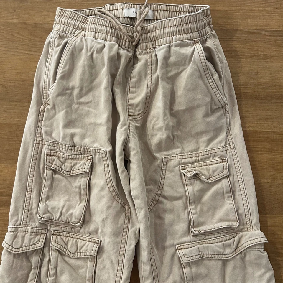 Pacsun Baggy Cargo Pants Tan Mens Size S Drawstring Utility Pockets - Image 2 of 4