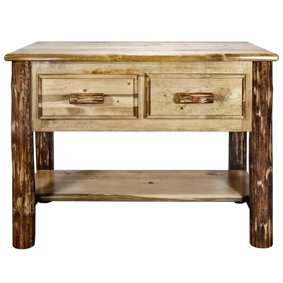 Montana Woodworks Glacier Country Wood Console Table with 2 Drawers in Brown - Image 3 of 4