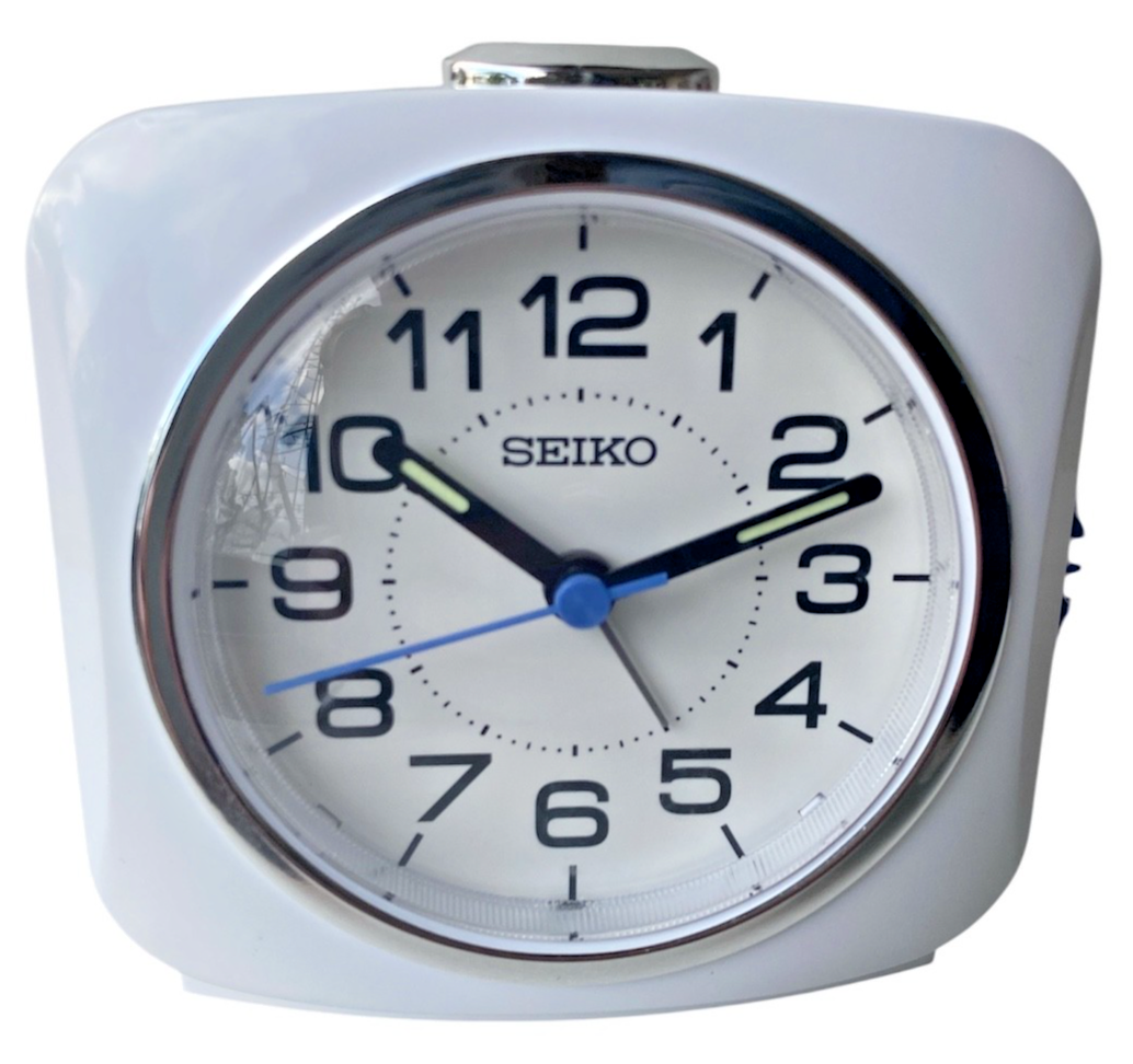 Seiko White Bedside Alarm Clock - Light, Snooze & Silent Sweep Seconds QHE194W