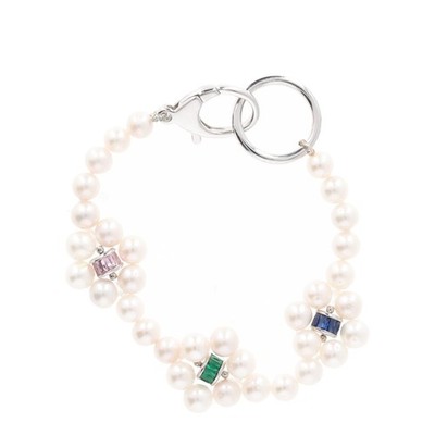 HATTON LABS Sterling Silver Freshwater Pearl And Crystal Bracelet 8inches RRP320