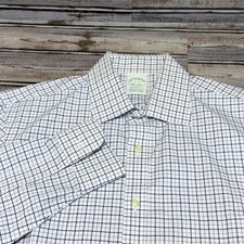 Brooks Brothers Dress Shirt Mens 15-34 White Purple Check Milano Fit Non-Iron