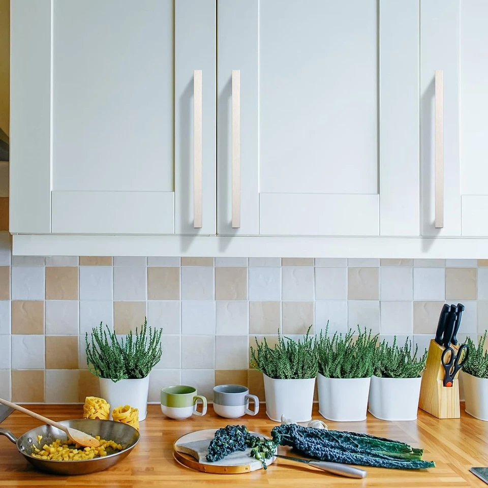 Paquete de 10 perillas de gabinete de cocina Asidrama tiradores de cajón níquel satinado cepillado 8,8 pulgadas Foto 4 de 4