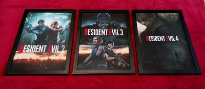 Resident Evil 2,3,4 REMAKE Cover Set Poster Bild Rahmen Glasscheibe NEU!