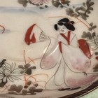 Glossy Round Ceramic Decorative Plate, Pink Geisha & Floral Design, Gold Rim — photo 4