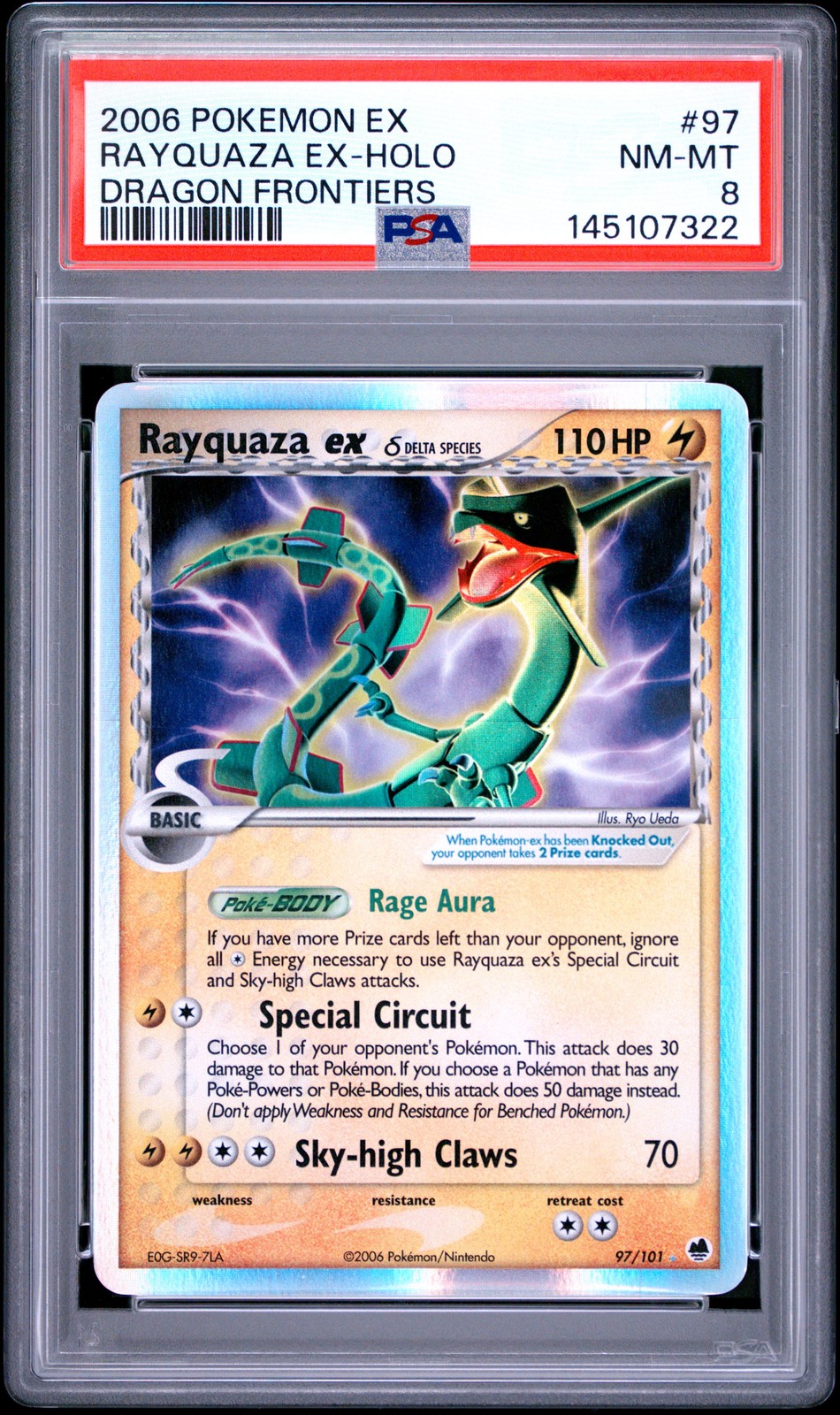 2006 POKEMON EX DRAGON FRONTIERS #97 RAYQUAZA EX-HOLO PSA 8