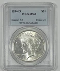 1934-D Peace Dollar CERTIFIED PCGS MS 62 Silver Dollar