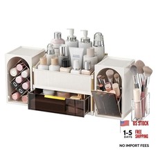 Seoneiro Makeup Organizer with Drawers, Cosmetic Milky White Dark Brown