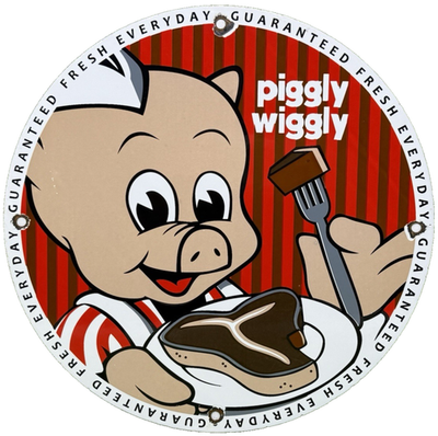 #ad VINTAGE PIGGLY WIGGLY PORCELAIN SIGN MCDONALDS PEPSI COKE IN N OUT GAS STATION $116.43