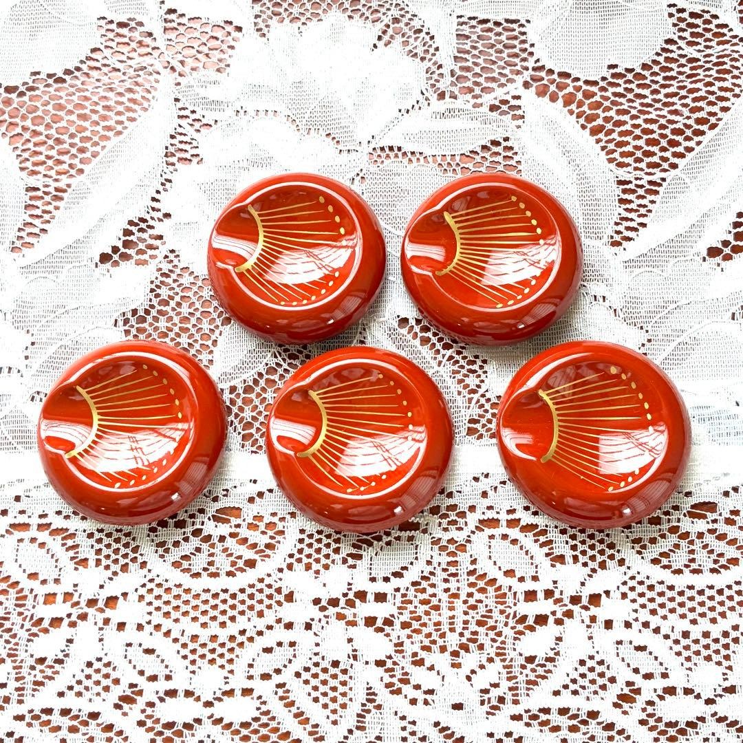Vermilion Lacquer Chopstick Rest Set of 5 with Fan Makie Wajima Finish