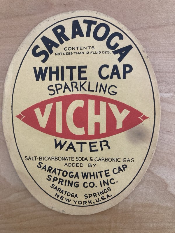 Vintage & Original SARATOGA WHITE CAP SPARKLING VICHY WATER Label
