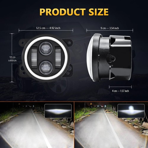 Pair 4 Inch Round LED Fog Lights Halo Angel Eyes DRL For Jeep Wrangler JK LJ JT - Picture 14 of 16