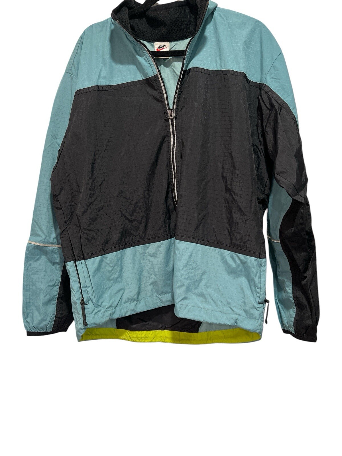 Vintage Nike Blue Black Windbreaker Jacket Mens Grid Texture Long Sleeve Medium