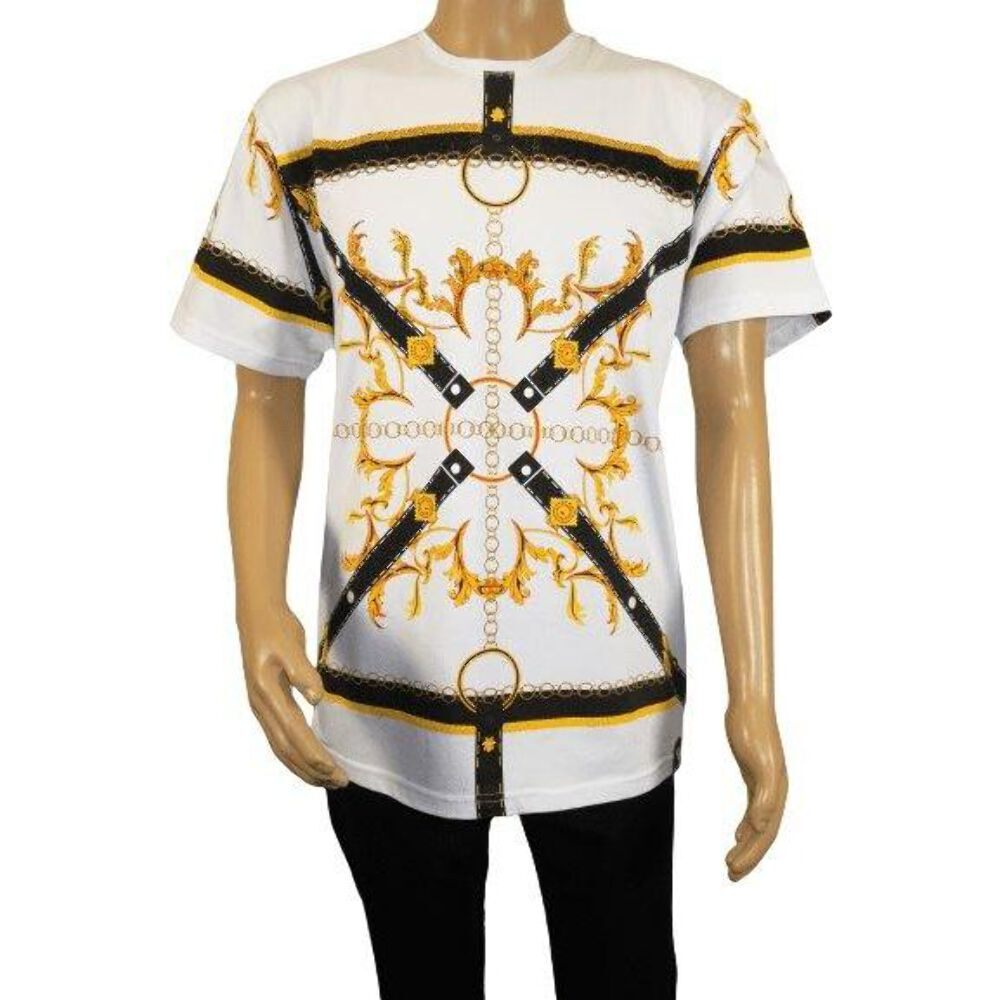 Мужская рубашка LAVERITA European Fashion Crew с цепочкой из рейнских камней в цветочек 12085 Белый 9290₽