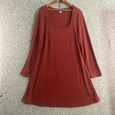 Old Navy Dress Womens XL Brown Shift Knee Length Long Sleeve Boat Neck Casual