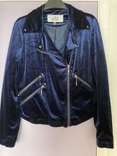 Belle Badgley Mischka Velour Moto Jacket Size Small Blue Used.