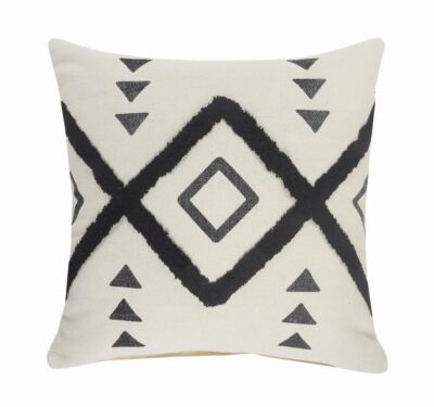 20 X 20 Cream Black And Gray 100% Cotton Geometric Zippered Pillow