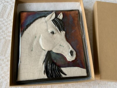 RAKU Wall art Signed Jeremy Diller stone Ceramic horse heat tile new 5x5