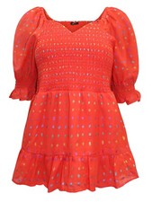 New Simply Be Orange Rainbow Foil Shirred Peplum Top Size 18