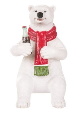 Coca-Cola Polarbär mit Schal + Coca-Cola Flasche - ca. 12 cm aus Resin/Kunstharz