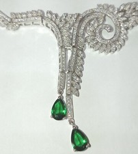 Girocollo, orecchini, anello e bracciale Smeraldi sintetici e Zirconi. AG 925.